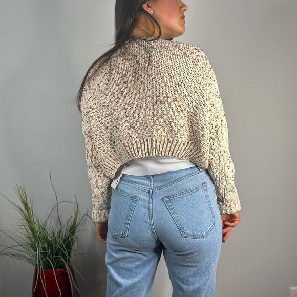 Moon & Madison Cream Confetti Knit Open Front Cropped Cardigan - Picture 4 of 9